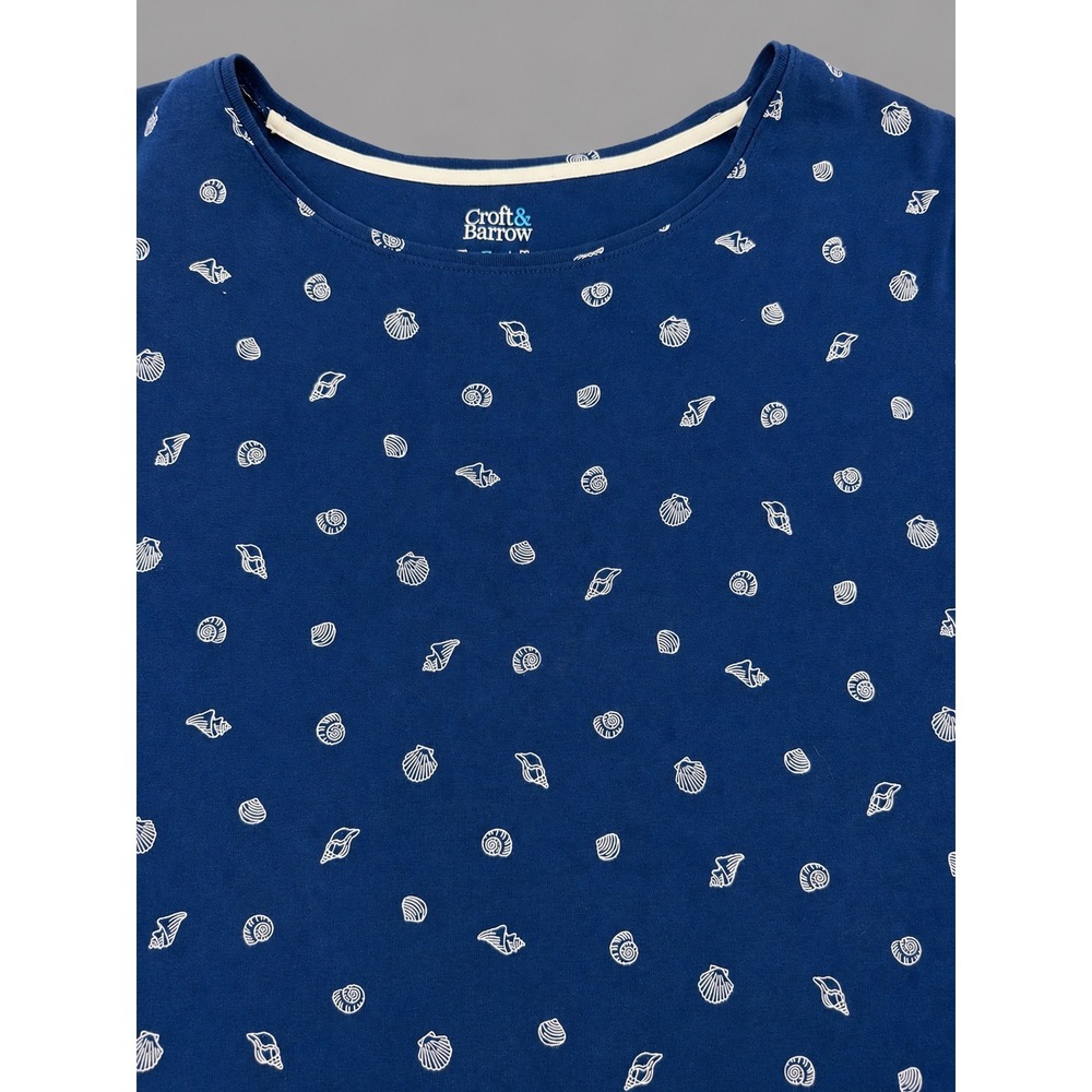 Croft & Barrow The Classic Tee Cotton 4X Navy Beach Seashell Print Short Sleeve
